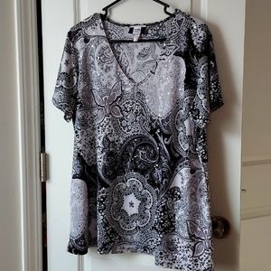 Studio 1940 18/20 short sleeve top/blouse black white with sparkle grey beads